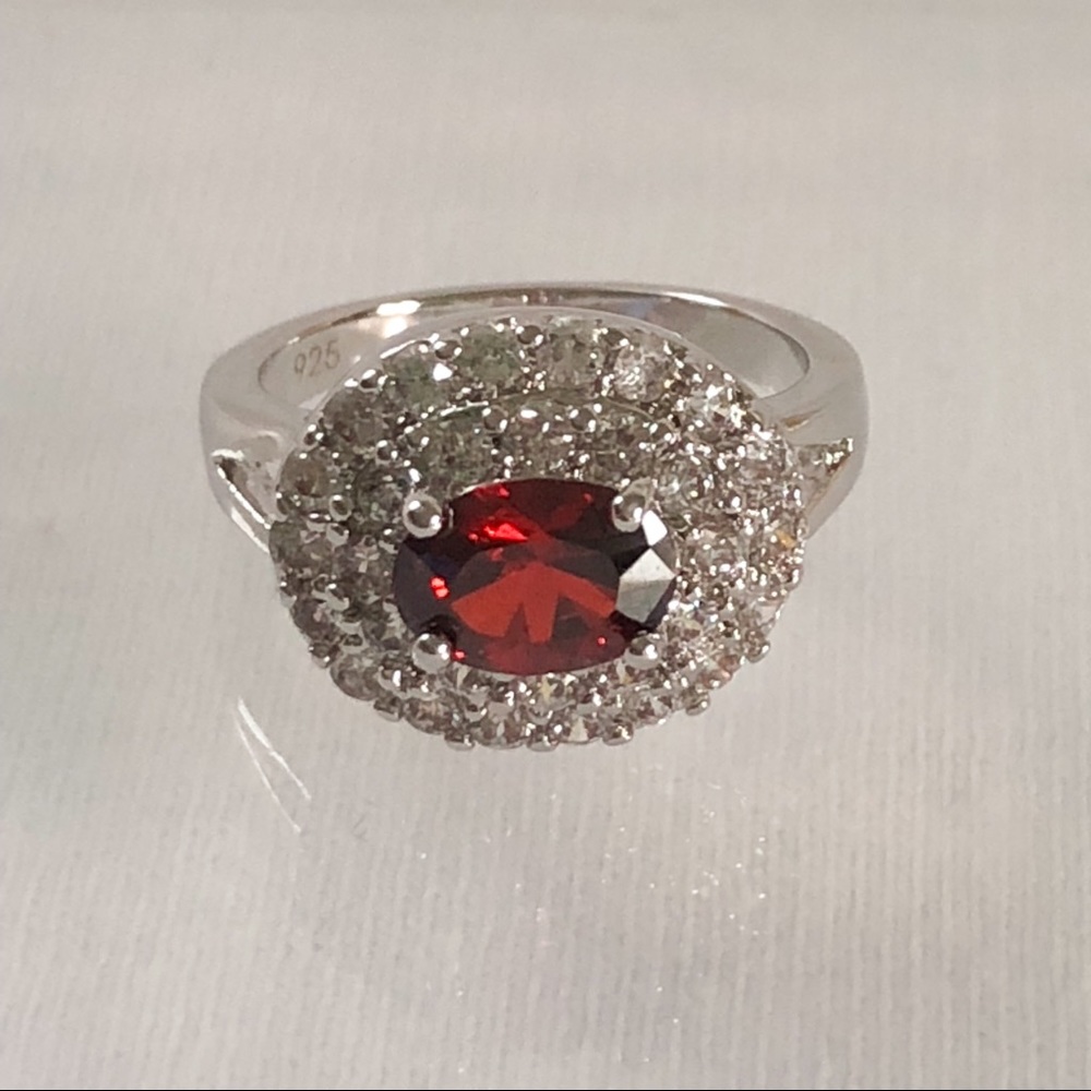 925 Sterling Silver Garnet (Simulated) Ring